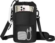 Cup Bag with Strap - Bottle Bag Holder | Insulated Water Bottle Bag with Drawstring and Mobile Phone Pocket for Travel and Climbing, Single attributes, Siehe Beschreibung, See description