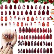 4 Pieces Christmas Fake Nails Artificial Fake Stiletto Fingernails Artificial Full Cover Fingernails For Christmas, party nail decoration(6 Sizes)