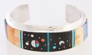 Navajo Handmade Sterling Silver with Night Sky Inlay Bracelet by Harold Smith