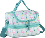 Lunch Box Bag Kids,VASCHY Insulated Two Compartments Cooler Bags Girls/Women w Shoulder Strap for School,Daycare,Kindergarten,Picnic Flamingo