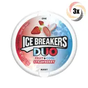 3x Tins Ice Breakers Duos Fruit + Cool Strawberry | 50 Mints Per Tin | 1.3oz