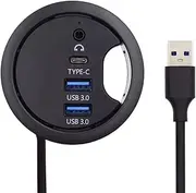 Xiwai USB 3.0 Hub Splitter, Sound Card USB-C 2 Port USB Multiport Expander High Speed Type C Data Port 60mm Desk Grommet Dock Station Headphone Mic Audio Interface for PC Desk Desktop