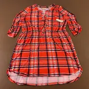 Bobbie Brooks Women's Size 1X red Plaid Drawstring Waist 3/4 Sleeve Dress NWT