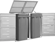 Double Wheelie Bin Shed - 138x77.5x112.5 cm, Stainless Steel - Lockable Outdoor Storage for Wheelie Bins, Galvanised Steel Panel, Anti-Rust Design with Convenient Lid and Luxury Springs