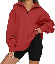 [Generic] Zip Casual Pullover Women, Comfort Pullover Sweatshirt Solid Long Sleeve Shirts Half Zip Women Pullovers