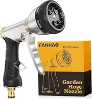 FANHAO Hose Pipe Spray Gun, 100% Heavy Duty Metal Garden Hose Spray Gun with 7 Spray Patterns, High Pressure Hose Nozzle with Ergonomic Handle for Watering Plants & Lawns, Washing Cars & Pets
