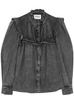 Isabel Marant étoile Idety Ruffled Denim Blouse - Dark Grey - 8 8