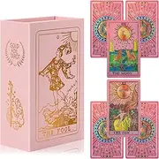 LYINGFISH Tarot Cards With Guide Book - Waterproof, Wrinkle Resistant, Gold Foil - for Beginners With Meanings on Cards (Pink)