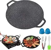 Non-Stick Round Baking Pan, Korean BBQ Grill Pan, Korean Grill Pan for Indoor Cooking, Multifunctional Frying and Baking Pan for Home Kitchen Camping for Meats, Pancakes, Ribs (30cm/11.8in)