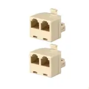 2 Pcs RJ12 6P6C 1 Male to 2 Female Telephone Phone Line T Splitter Adapter Beige