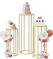 Havenlux Hexagon Pedestal Stand Cylinder Stands for Party 3Pcs Gold Metal Columns Plant Stand Tables Nesting Display Cylinder Tables for Parties Wedding Living Room Patio Decor Gold