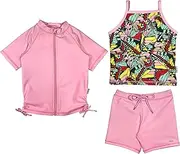 [SwimZip] Girl 3 Piece Short Sleeve Rash Guard, Shorts & Tankini (Multiple Colors)