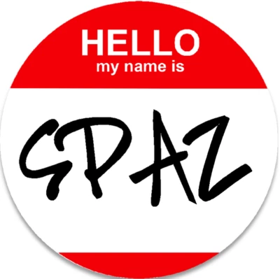 Hello My Name Is Spaz - 3 Inch Circle Sticker 3" x 3" - Nametag