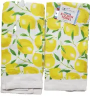 Set of 2 Same Printed Kitchen Towels(15"x25")FRUITS,YELLOW LEMONS ON WHITE #1,AM