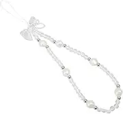 KITANDOVE Faux Pearl Phone Wrist Strap with Bowknot Decor Beaded Phone Lanyard for Keys Lightweight Charm for Mobile Devices and Accessories Transparent Design