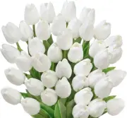 40Pcs Plastic Artificial Flowers Tulip with Stems Fake Silk Home Party Weddin...