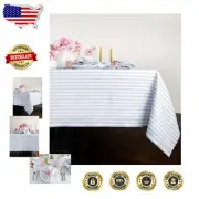 Elegant 100% Linen Tablecloth 60x120 In with Amalfi Stripe for Modern Dining