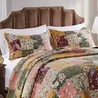 BEAUTIFUL XXXL OVERSIZED VINTAGE RED GREEN FLORAL PATCHWORK BEDSPREAD SET NEW!!