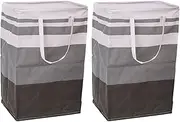 2-Pack Large Laundry Basket, Waterproof, Collapsible Tall Clothes Hamper with Extended Handles for Clothes Toys in The Dorm and Family (75L Gradient Grey)