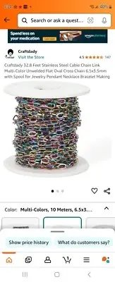 Craftdady 32.8 Feet Stainless Steel Cable Chain Link Multi-Color Unwelded Flat