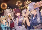 Anime girls frontline yukata fireworks whoisshe group of Play Gaming Mat Desk