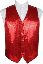 [Zasel] Mens Red Sequin Patterned Vest Waistcoat