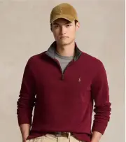 Polo Ralph Lauren Pullover Mens 2XL Burgandy Estate Rib Quarter Zip Sweater NEW