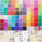 13200PCS 84 Colours Flat Round Polymer Clay Beads Kit Heishi Alphabet Letter Bea