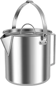 Camping Tea Kettle, 1.2L Stainless Steel Outdoor Hiking Percolator Coffee Pot With Lid and Double Handles, Portable Water Pot for Camping, Hiking, Picnic, Backpacking