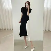 在飛比找樂天市場購物網優惠-ANNAS 正韓 拼接 性感 洋裝 短袖 合身 連身裙 顯瘦
