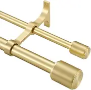 Double Curtain Rods 72-144", Brass Double Curtain Rods with Cap Finials, 1 Inch Front and 5/8 Inch Back Double Drapery Rod, Adjustable Dual Curtain Rod Brass Double Window Rods