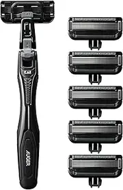 AUGER 5-Blade Razor Combo Pack, Holder + 6 Replacement Blades Included (Kai Corporation)
