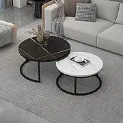 Urban Metal Frame Slate Top Nesting Coffee Table Set with Drawers - Stylish Living Room and Bedroom Furniture Decoration - Round Nesting Tables/455 (Color : Black+White, Size : 70x45/50x40cm)