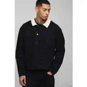Mens True Black Regular Cord Collar Denim Jacket