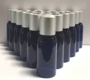 100 BOTTLES 1 oz Cosmo Blue Plastic Bottle Container Silver Caps Liquid Storage