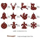H (Red And Black Checkered Elk*10)Lattice Christmas Decoration Wooden Piece H AU