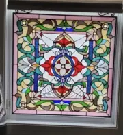 25" Tiffany Style Stained Glass Victorian Window Panel Suncatcher With Chain