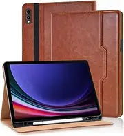 Case for Samsung Galaxy Tab S9 Plus / S9 FE+ 12.4 Inch 2023 with Pencil Holder and Hand Strap, PU Leather Shockproof Adjustable Stand Auto Sleep/Wake Samsung S9 FE Plus Galaxy Tab S9 Plus - Brown