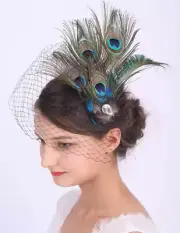 Peacock Feather Veil Fascinator Clip Races Wedding Party Hair Accessories