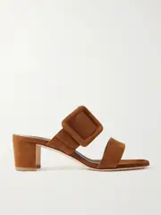 [Manolo Blahnik] Manolo Blahnik - Titubanew 50 Buckled Suede Sandals - Tan - IT40 IT 40 Brown