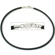 Rubber Cord Bracelet Silver Clasp Black String 9"