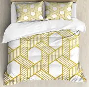 Geometric Duvet Cover Set with Pillow Shams Entangled Stripes Print