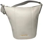Michael Kors Brooke Medium Bucket Messenger Shoulder Handbag Light Cream Leather