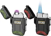 Lafagiet 2 Pack of USB-C Electric Lighter & Dual Torch Lighter Butane Gas refillable, Waterproof Windproof Lighters Multipack for Hiking, Camping, Outdoor Gear (NO Gas)