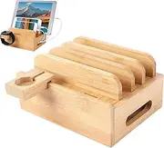 Ceprznvey Charging Station Wood,Decorative Charging Organizer | Phone Docking Station for Multiple Devices, Cell Phone Storage Box, Nightstand Charger Organizer