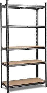 MasterSpec 1.8x0.9M Garage Shelving, Warehouse Rack Pallet Racking System Rack Storage Shelves Industrial Commercial Organize Capacity, 5 Steel Metal Adjustable Assembly Easy Black