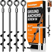 Ground Anchors Screw in Trampoline Anchors Heavy Duty Ground Anchors Pack，Tent Stakes for Camping Tent, Trampoline, Canopies, Carports, Sheds, Swing Sets, Black Anti-Rust Coating 14 in for High Wind