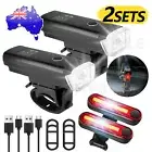 2Sets Bike Bicycle Lights USB LED Rechargeable Set Mountain Front Back Headlight