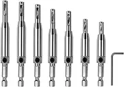 Self Centering Hinge Tapper Core Drill Bit Set for Opening Hole-5/64 Inch 7/64 Inch 9/64 Inch 11/64 Inch 13/64 Inch 5mm 1/4 Inch with 1 Hex Key for Woodworking Window Door Hinge