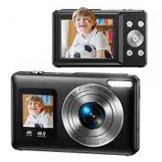 Black 4K HD Digital Camera Portable Dual Screen Travel Photography Kids & Girls Gift Student Camera (32G Memory Card Included)